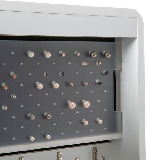 Simplify 61" White Jewelry Armoire Free Standing Cabinet with Full Mirror